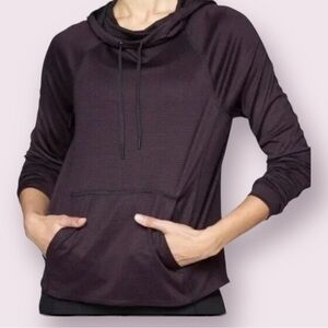 ATHLETA Womens Lightweight Pullover Long Sleeve Deep Purple Striped Hoodie XXS